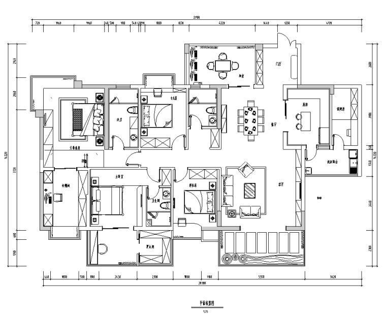 东南亚风格五居室住宅装修施工图设计