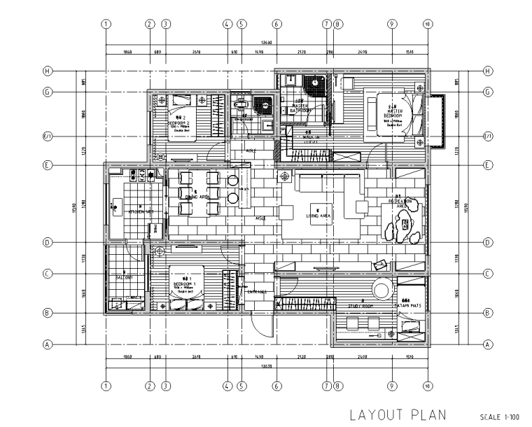 现代风四居室住宅样板间施工图设计