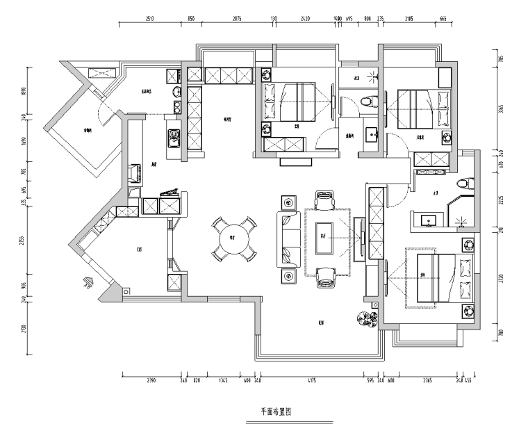 [四川]新中式与美式混搭三室两厅装修施工图