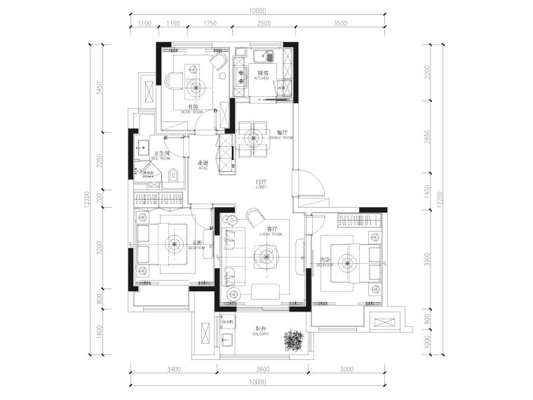 [江苏]85㎡现代两居室家装样板间装修施工图