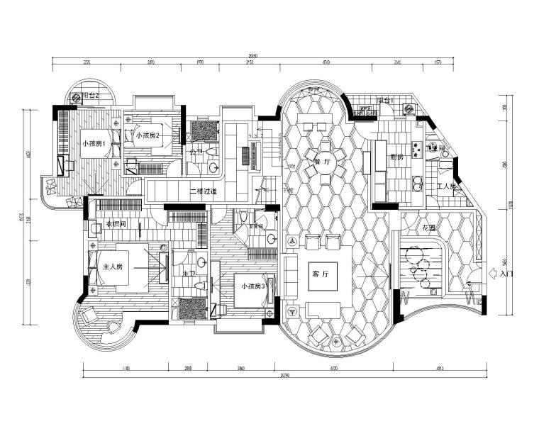 西安怡宝花园别墅室内设计施工图（含效果图）