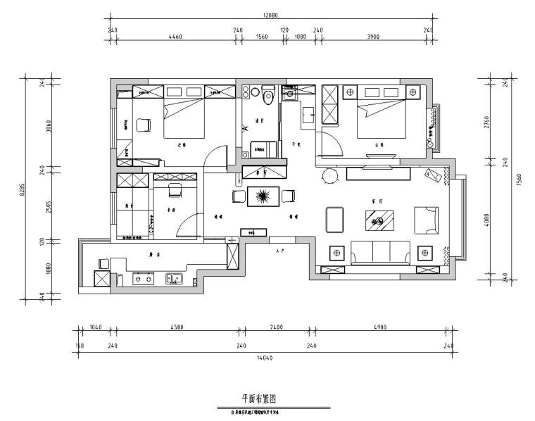 地中海休闲风格-3室2厅1卫住宅装修施工图