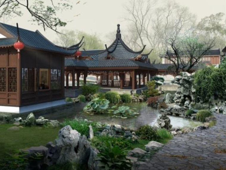 中式古典园林主题庭院景观设计文本+施工图