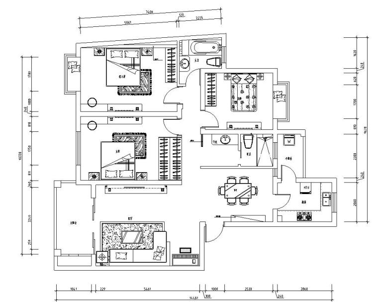 现代风格三居室住宅装修施工图设计