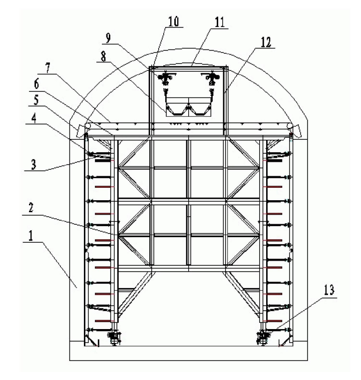 隧洞常态砼自动升送带式台车发明专利