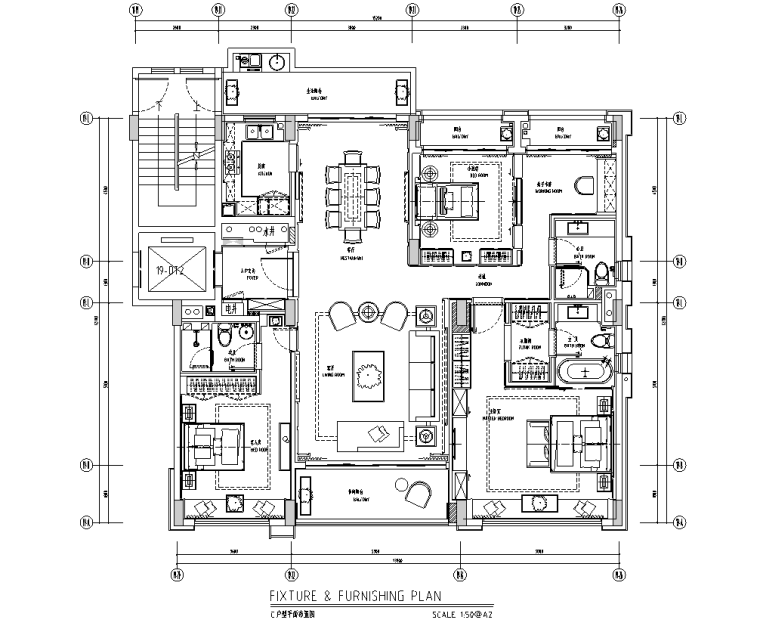 [广东]现代中式四居室样板房室内精装施工图